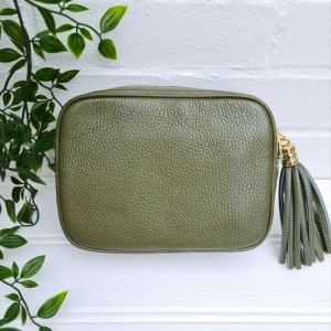 Tassel Zip Leather Bag - Khaki